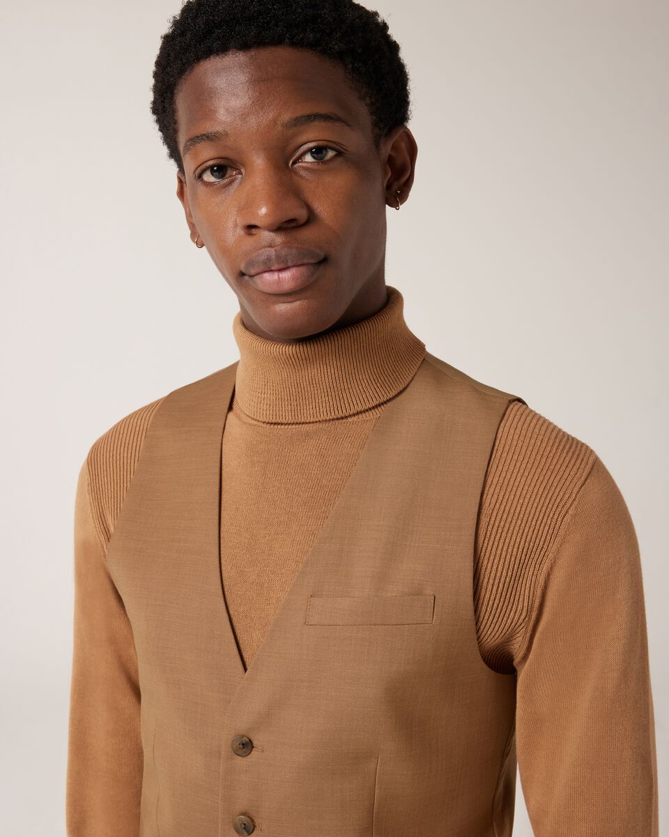 5 Button Tailored Fashion Vest, Tan, hi-res